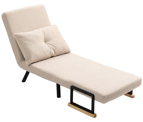 HOMCOM Divano Letto Singolo Pieghevole Divano Letto Convertibile 4 in 1 Schienale Regolabile 5 Livelli e Cuscino 63x73x81 cm Beige | Aosom Italy