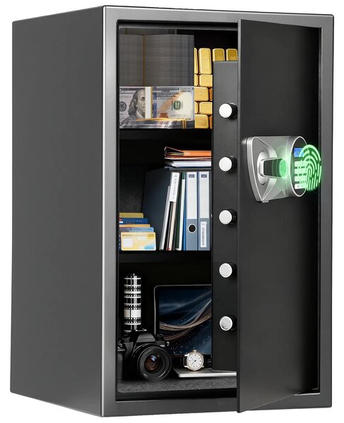 Cassaforte con sistema di sicurezza a impronta digitale, ripiani regolabili, doppio sistema di allarme, 2,2 m³