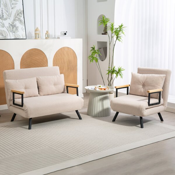 HOMCOM Divano Letto Singolo Pieghevole Divano Letto Convertibile 4 in 1 Schienale Regolabile 5 Livelli e Cuscino 63x73x81 cm Beige | Aosom Italy