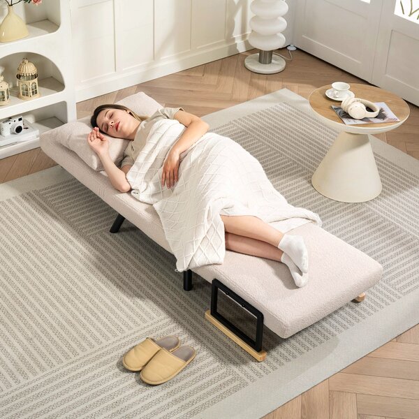 HOMCOM Divano Letto Singolo Pieghevole Divano Letto Convertibile 4 in 1 Schienale Regolabile 5 Livelli e Cuscino 63x73x81 cm Beige | Aosom Italy