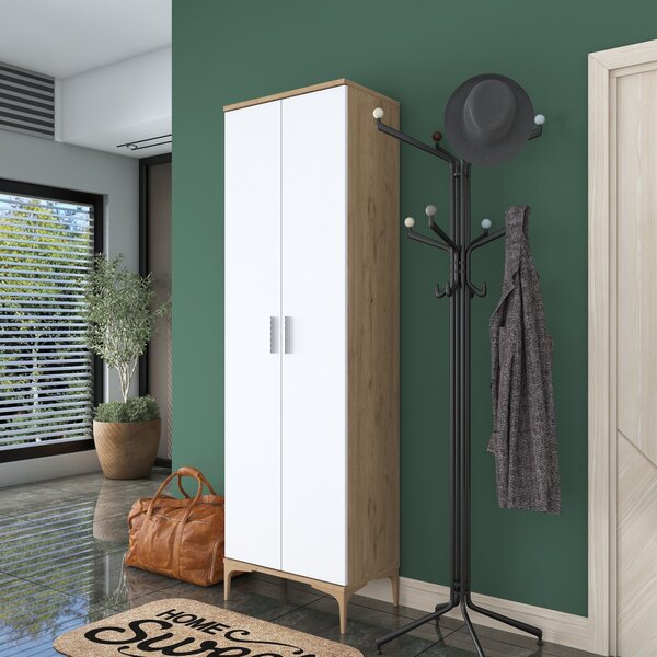 Skye Decor, mobile da ingresso di alta qualità (noce e bianco), 60 x 198,6 x 37,5 cm | Pannello in MDF di qualità E1 rivestito al 100% in melamina, spessore 18 mm | Design moderno per qualsiasi ingresso
