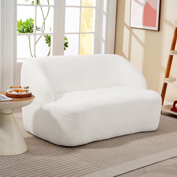 HOMCOM Divano 2 Posti, Design Curvo, Divano Imbottito con Rivestimento in Pile, per Soggiorno, Camera da Letto, Home Office, Bianco crema | Aosom Italy