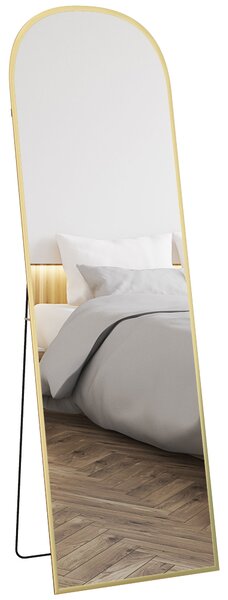 HOMCOM Specchio da Terra e Parete Moderno in Lega di Alluminio con Supporto Pieghevole, 50x161.5cm, Oro | Aosom Italy