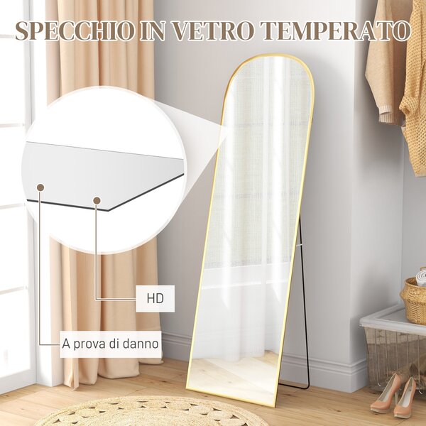 HOMCOM Specchio da Terra e Parete Moderno in Lega di Alluminio con Supporto Pieghevole, 50x161.5cm, Oro | Aosom Italy