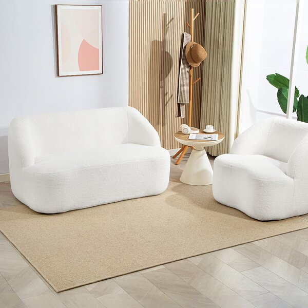 HOMCOM Divano 2 Posti, Design Curvo, Divano Imbottito con Rivestimento in Pile, per Soggiorno, Camera da Letto, Home Office, Bianco crema | Aosom Italy