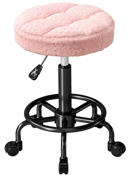HOMCOM Rollhocker regolabile in altezza Drehhocker 55-66 cm Lavoro Rotelle girevoli 360° Ø50 x 50-66 cm Rosa | Aosom Italy