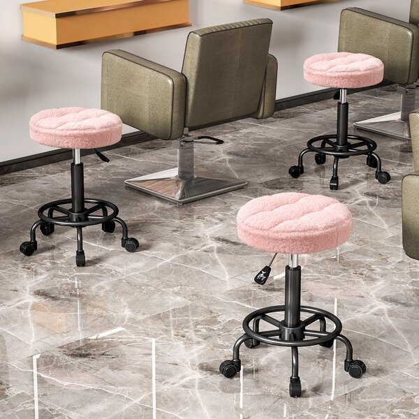 HOMCOM Rollhocker regolabile in altezza Drehhocker 55-66 cm Lavoro Rotelle girevoli 360° Ø50 x 50-66 cm Rosa | Aosom Italy