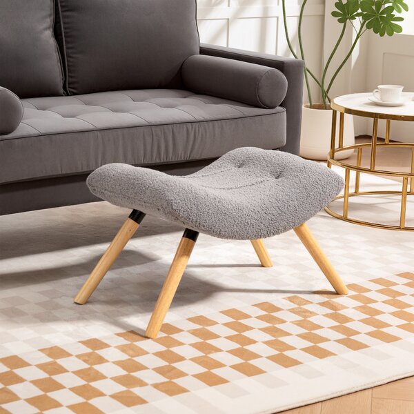 HOMCOM Pouf moderno con rivestimento in pile e gambe in legno, imbottito, per soggiorno, camera da letto, ingresso, Grigio chiaro | Aosom Italy