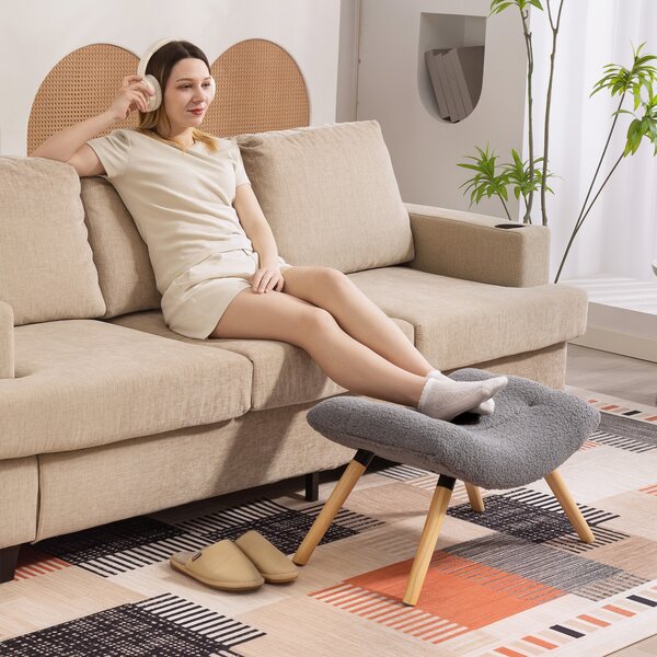 HOMCOM Pouf moderno con rivestimento in pile e gambe in legno, imbottito, per soggiorno, camera da letto, ingresso, Grigio scuro | Aosom Italy