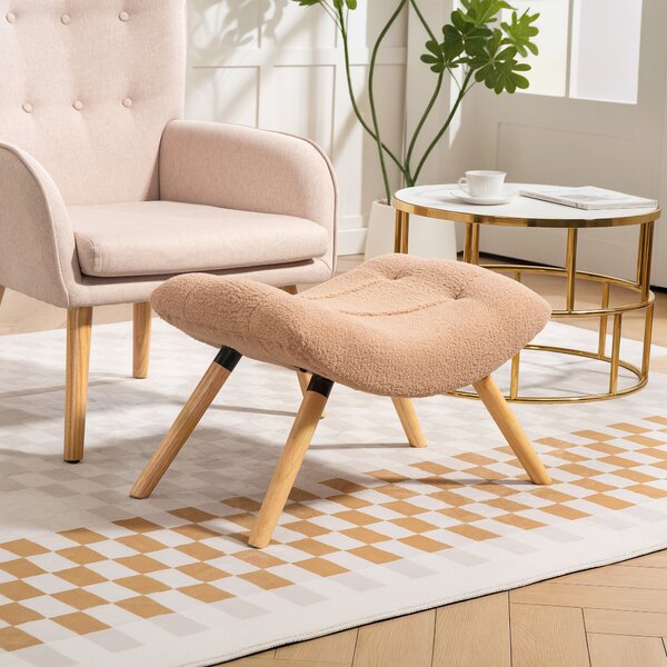 HOMCOM Pouf moderno con rivestimento in pile e gambe in legno, imbottito, per soggiorno, camera da letto, ingresso, Marrone | Aosom Italy