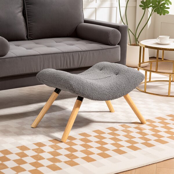 HOMCOM Pouf moderno con rivestimento in pile e gambe in legno, imbottito, per soggiorno, camera da letto, ingresso, Grigio scuro | Aosom Italy