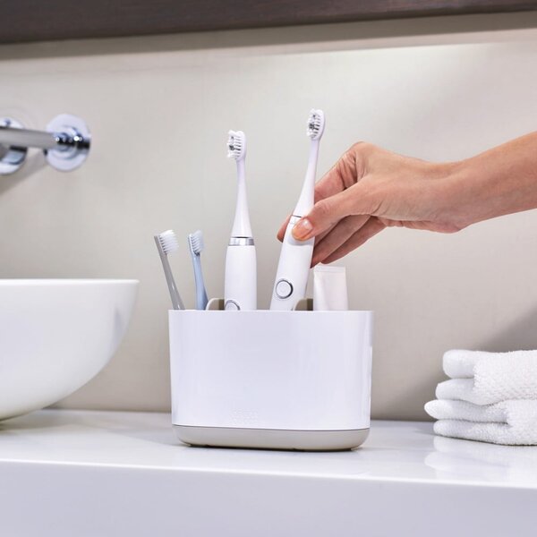 Bicchiere di plastica bianco per spazzolini da denti Duo - Joseph Joseph