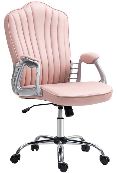 HOMCOM Sedia da Scrivania Girevole con Altezza Regolabile Braccioli Schienale Curvo Funzione di Basculante Rosa | Aosom Italy