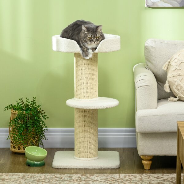 PawHut Albero per Gatti 91cm Giochi con Letto per Gatti, Piattaforma in Lana d'Agnello Crema | Aosom Italy