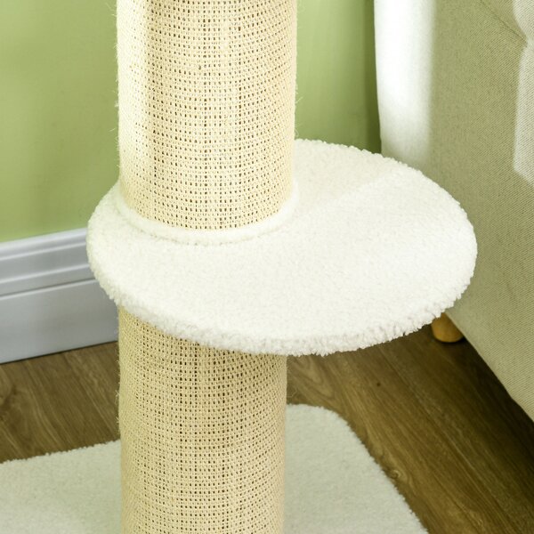 PawHut Albero per Gatti 91cm Giochi con Letto per Gatti, Piattaforma in Lana d'Agnello Crema | Aosom Italy