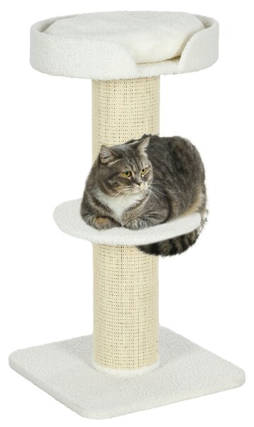 PawHut Albero per Gatti 91cm Giochi con Letto per Gatti, Piattaforma in Lana d'Agnello Crema | Aosom Italy