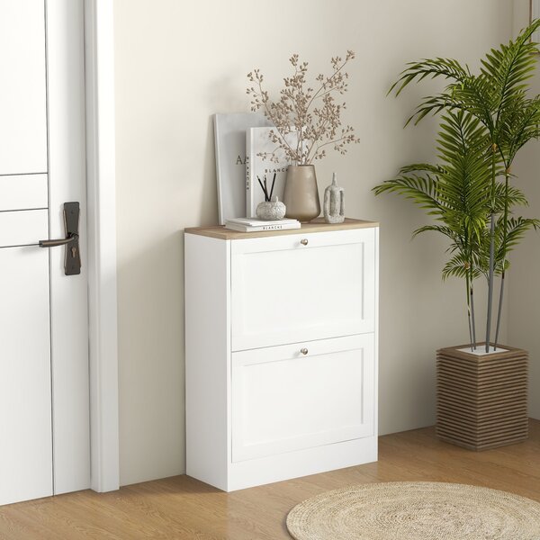 HOMCOM Mobile a scarpe 12 paia, mobile d'ingresso con 2 cassetti ribaltabili e ripiani regolabili, 60 x 24 x 80 cm, bianco | Aosom Italy