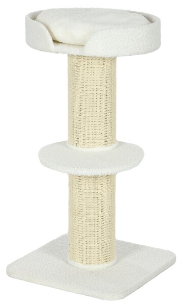 PawHut Albero per Gatti 91cm Giochi con Letto per Gatti, Piattaforma in Lana d'Agnello Crema | Aosom Italy