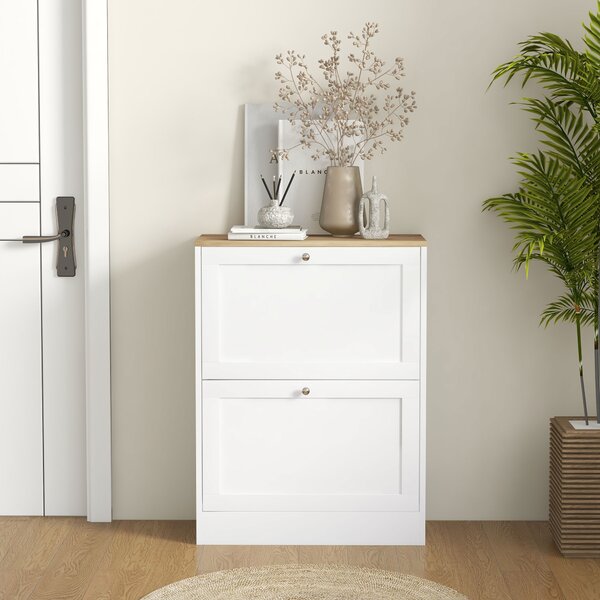 HOMCOM Mobile a scarpe 12 paia, mobile d'ingresso con 2 cassetti ribaltabili e ripiani regolabili, 60 x 24 x 80 cm, bianco | Aosom Italy
