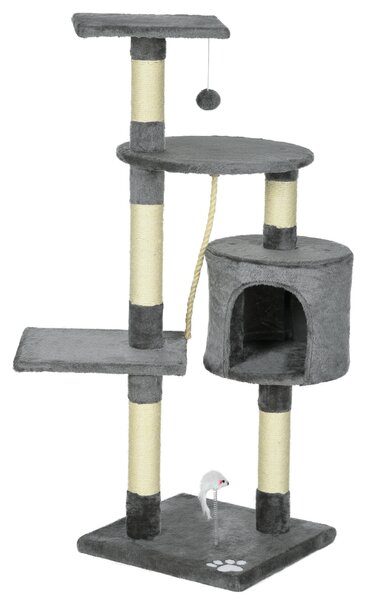 PawHut Rascador per Gatti Altezza 116 cm Albero per Gatti con Pali di Sisal Cuccia Piattaforme e Giocattoli Grigio Scuro | Aosom Italy