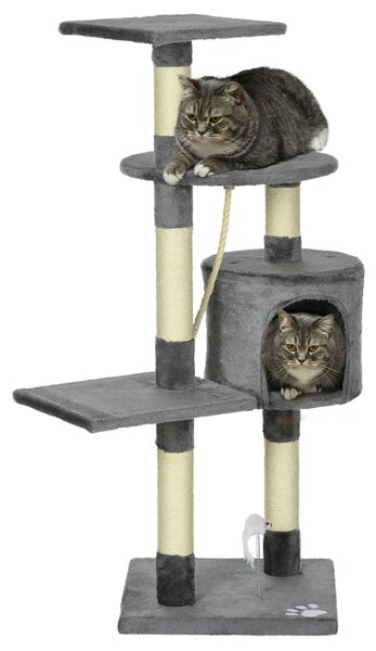 PawHut Rascador per Gatti Altezza 116 cm Albero per Gatti con Pali di Sisal Cuccia Piattaforme e Giocattoli Grigio Scuro | Aosom Italy