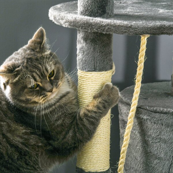 PawHut Rascador per Gatti Altezza 116 cm Albero per Gatti con Pali di Sisal Cuccia Piattaforme e Giocattoli Grigio Scuro | Aosom Italy