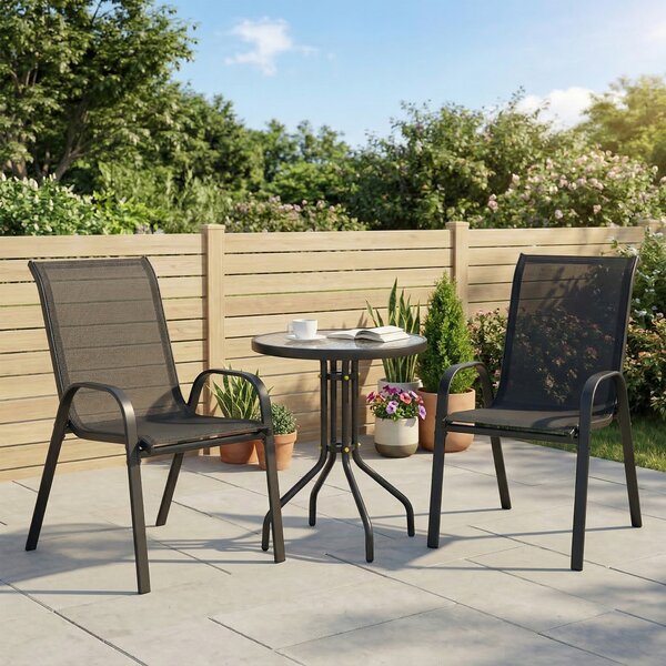 Outsunny Sedie da Giardino, Set da 3 Pezzi con Tavolino Rotondo in Acciaio, 54x71x93 cm, Nero | Aosom Italy