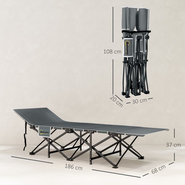 Outsunny Lettino da Campeggio Pieghevole con Poggiatesta Inclinato e Materasso Rimovibile, 196x68x37 cm, Nero