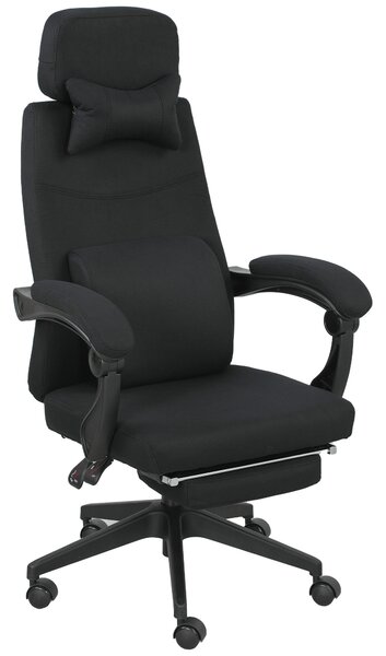 Vinsetto Poltrona da ufficio poltrona da ufficio grande comfort schienale regolabile poggiapiedi ruote 360° lino 62 x 68 x 127 cm nero | Aosom Italy