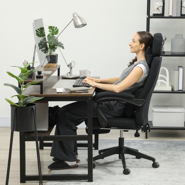 Vinsetto Poltrona da ufficio poltrona da ufficio grande comfort schienale regolabile poggiapiedi ruote 360° lino 62 x 68 x 127 cm nero | Aosom Italy
