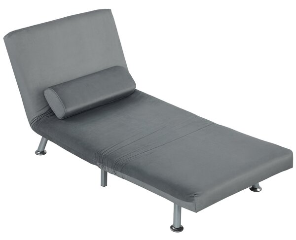 HOMCOM Poltrona pieghevole con funzione letto, poltrona relax in similvelluto, schienale regolabile, 75 x 70 x 75 cm, Grigio | Aosom Italy