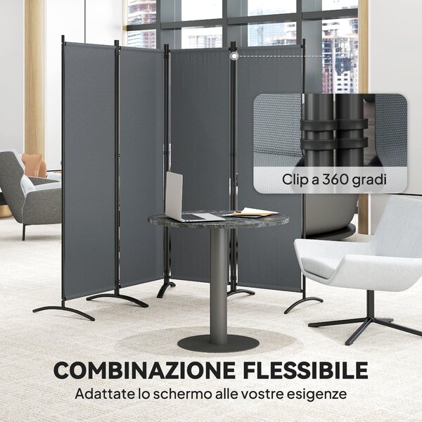 Outsunny Separé Divisorio Decorativo da Esterno a 4 Pannelli, Paravento da Giardino Alto Pieghevole, per Interno, Esterno, Balcone e Terrazzo, 221x50x172 cm, Grigio Scuro | Aosom Italy