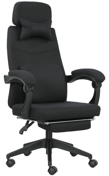 Vinsetto Poltrona da ufficio poltrona da ufficio grande comfort schienale regolabile poggiapiedi ruote 360° lino 62 x 68 x 127 cm nero | Aosom Italy