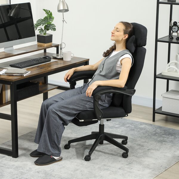 Vinsetto Poltrona da ufficio poltrona da ufficio grande comfort schienale regolabile poggiapiedi ruote 360° lino 62 x 68 x 127 cm nero | Aosom Italy