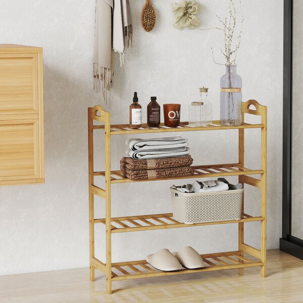 HOMCOM Scaffalatura porta-scarpe in bambù a 4 livelli porta-scarpe capacità 12 paia, 67,5 x 24,7 x 72 cm, effetto legno naturale | Aosom Italy