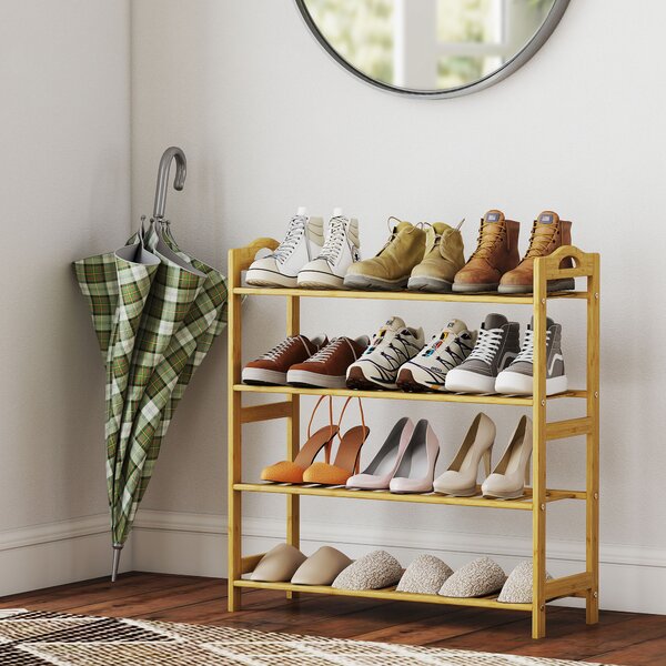HOMCOM Scaffalatura porta-scarpe in bambù a 4 livelli porta-scarpe capacità 12 paia, 67,5 x 24,7 x 72 cm, effetto legno naturale | Aosom Italy