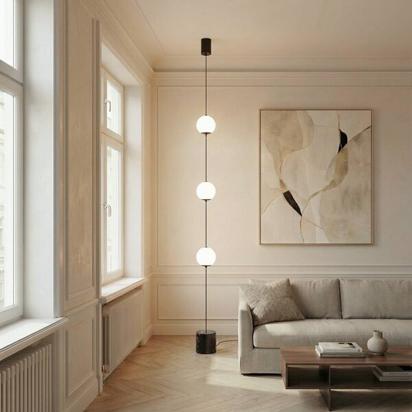 Lampada da terra a LED Darrow Lucande, dimmerabile, Bianco / Opale, Soggiorno / Sala da pranzo, Vetro, Moderno, Lampada LED da terra