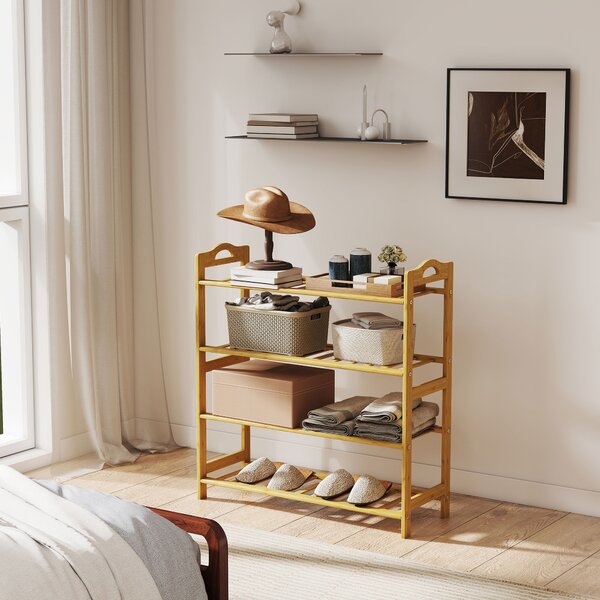 HOMCOM Scaffalatura porta-scarpe in bambù a 4 livelli porta-scarpe capacità 12 paia, 67,5 x 24,7 x 72 cm, effetto legno naturale | Aosom Italy