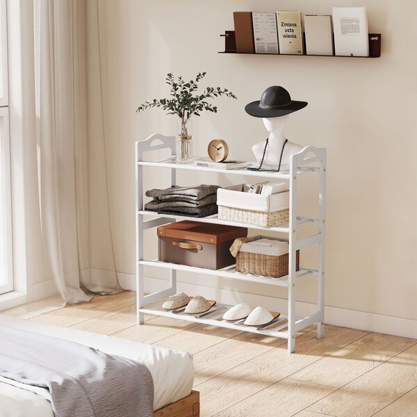 HOMCOM Scaffalatura per Scarpe in Bambù per 12 Paia di Scarpe per Ingresso Corridoio Camera da Letto 67,5x24,7x72 cm Bianco | Aosom Italy