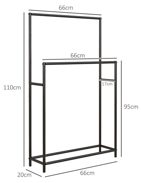 HOMCOM Portasciugamani da Terra a 2 Bracci Autoportante in Metallo, 66x20x110 cm, Nero | Aosom Italy