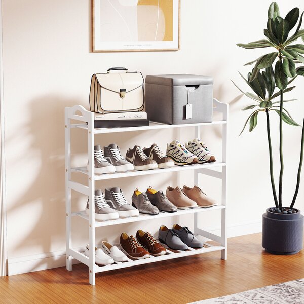 HOMCOM Scaffalatura per Scarpe in Bambù per 12 Paia di Scarpe per Ingresso Corridoio Camera da Letto 67,5x24,7x72 cm Bianco | Aosom Italy