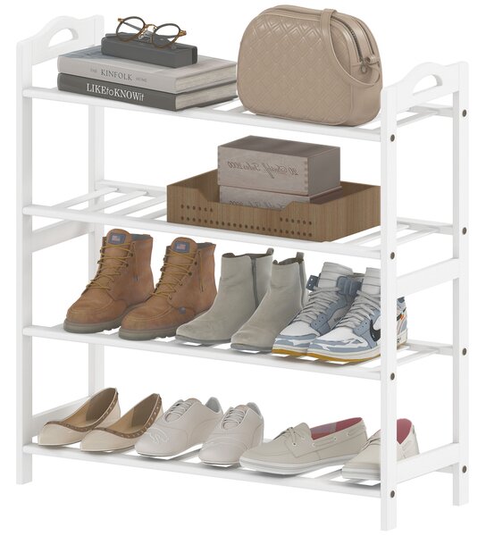 HOMCOM Scaffalatura per Scarpe in Bambù per 12 Paia di Scarpe per Ingresso Corridoio Camera da Letto 67,5x24,7x72 cm Bianco | Aosom Italy