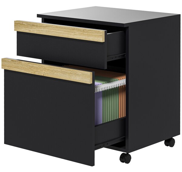 Vinsetto Caisson da ufficio con ruote con 2 cassetti scorrevoli porta documenti 48 x 40 x 59,5 cm nero | Aosom Italy