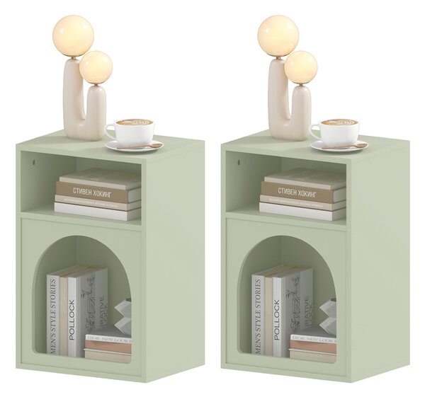 HOMCOM Set di 2 comodini, tavolo da notte con scomparti aperti, design arrotondato, 40 x 30 x 60 cm, verde chiaro | Aosom Italy