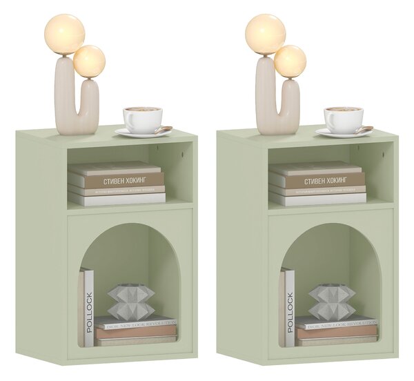 HOMCOM Set di 2 comodini, tavolo da notte con scomparti aperti, design arrotondato, 40 x 30 x 60 cm, verde chiaro | Aosom Italy