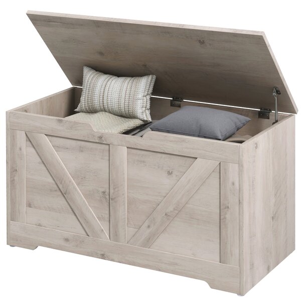HOMCOM Baule da 100 L Puff da Stoccaggio con Coperchio Cerniera di Sicurezza 80x40x45 cm Grigio | Aosom Italy