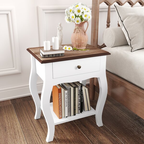 HOMCOM Set di 2 Comodini da Notte con Cassetto e Ripiano Aperto Effetto Rovere Stile Francese 45x35x55 cm Bianco e Rovere | Aosom Italy