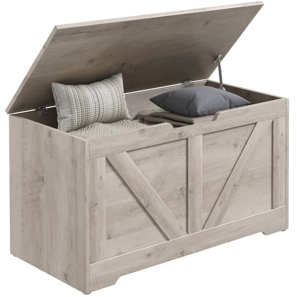 HOMCOM Baule da 100 L Puff da Stoccaggio con Coperchio Cerniera di Sicurezza 80x40x45 cm Grigio | Aosom Italy