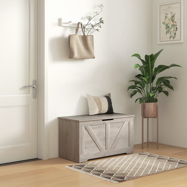 HOMCOM Baule da 100 L Puff da Stoccaggio con Coperchio Cerniera di Sicurezza 80x40x45 cm Grigio | Aosom Italy