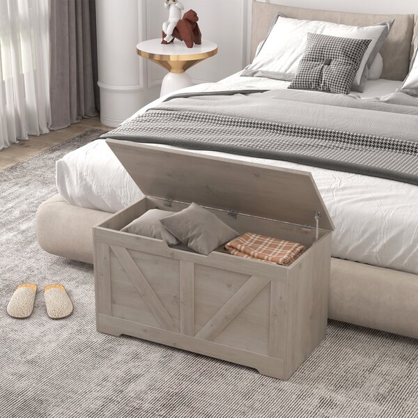 HOMCOM Baule da 100 L Puff da Stoccaggio con Coperchio Cerniera di Sicurezza 80x40x45 cm Grigio | Aosom Italy